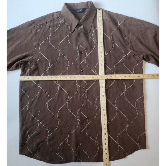 Vintage Genelli Button Shirt Men XL Brown 100 Silk Retro Sopranos 90s Wave Boho - Picture 7 of 11